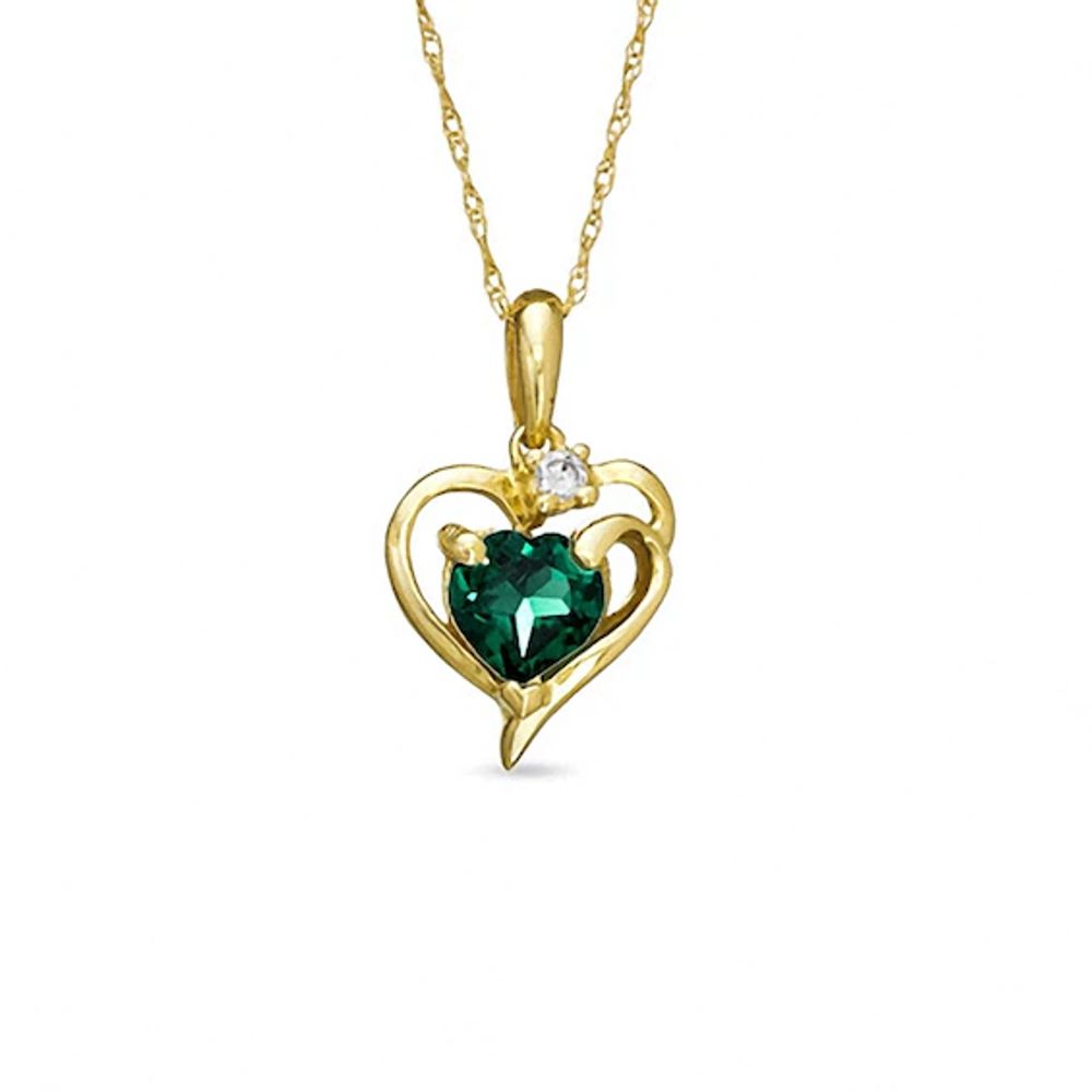 6.0mm Heart-Shaped Lab-Created Emerald and White Sapphire Pendant in 10K Gold