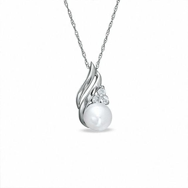 6.0mm Freshwater Cultured Pearl and Lab-Created White Sapphire Pendant in 10K White Gold