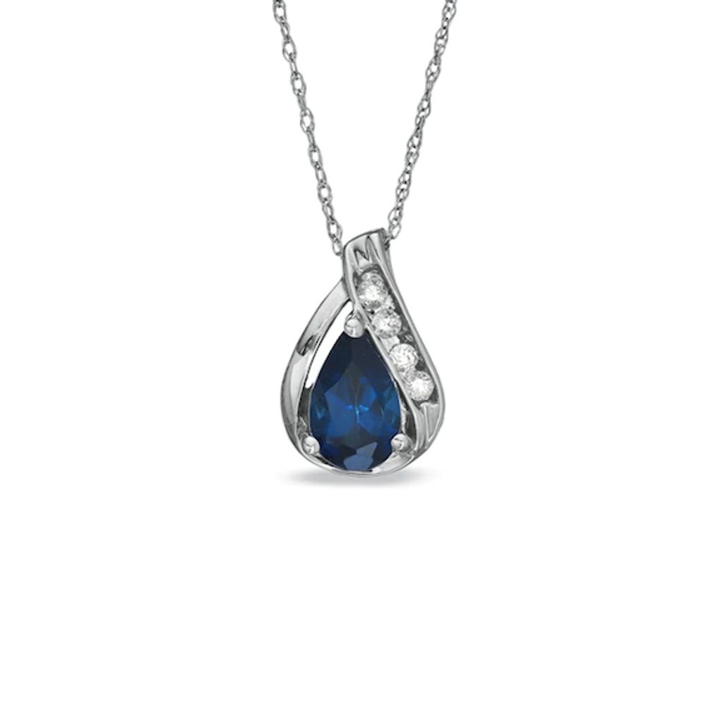 Pear-Shaped Lab-Created Blue and White Sapphire Pendant in 10K White Gold