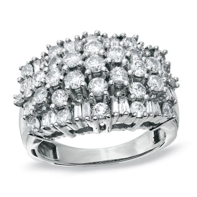 2 CT. T.w. Diamond Flower Basket Ring in 10K White Gold