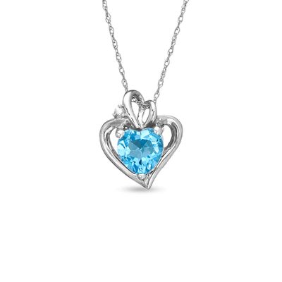 7.0mm Heart-Shaped Blue Topaz and White Sapphire Pendant in 10K White Gold