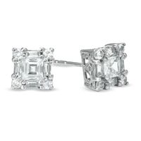 Square-Cut Lab-Created White Sapphire Framed Earrings in 10K White Gold