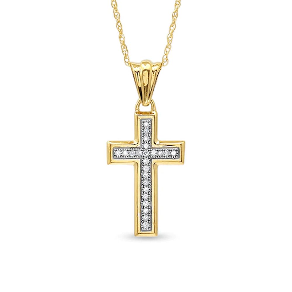 1/15 CT. T.w. Diamond Cross Pendant in 10K Gold - 16"