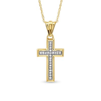 1/15 CT. T.w. Diamond Cross Pendant in 10K Gold - 16"