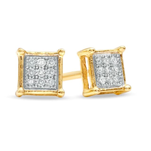 Diamond Accent Micro-PavÃ© Square Stud Earrings in 10K Two-Tone Gold