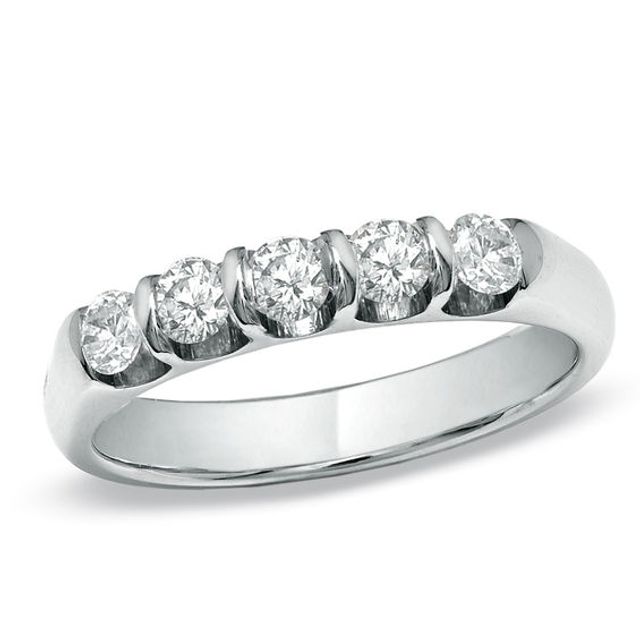 1/2 CT. T.w. Diamond Five Stone Band in 14K White Gold