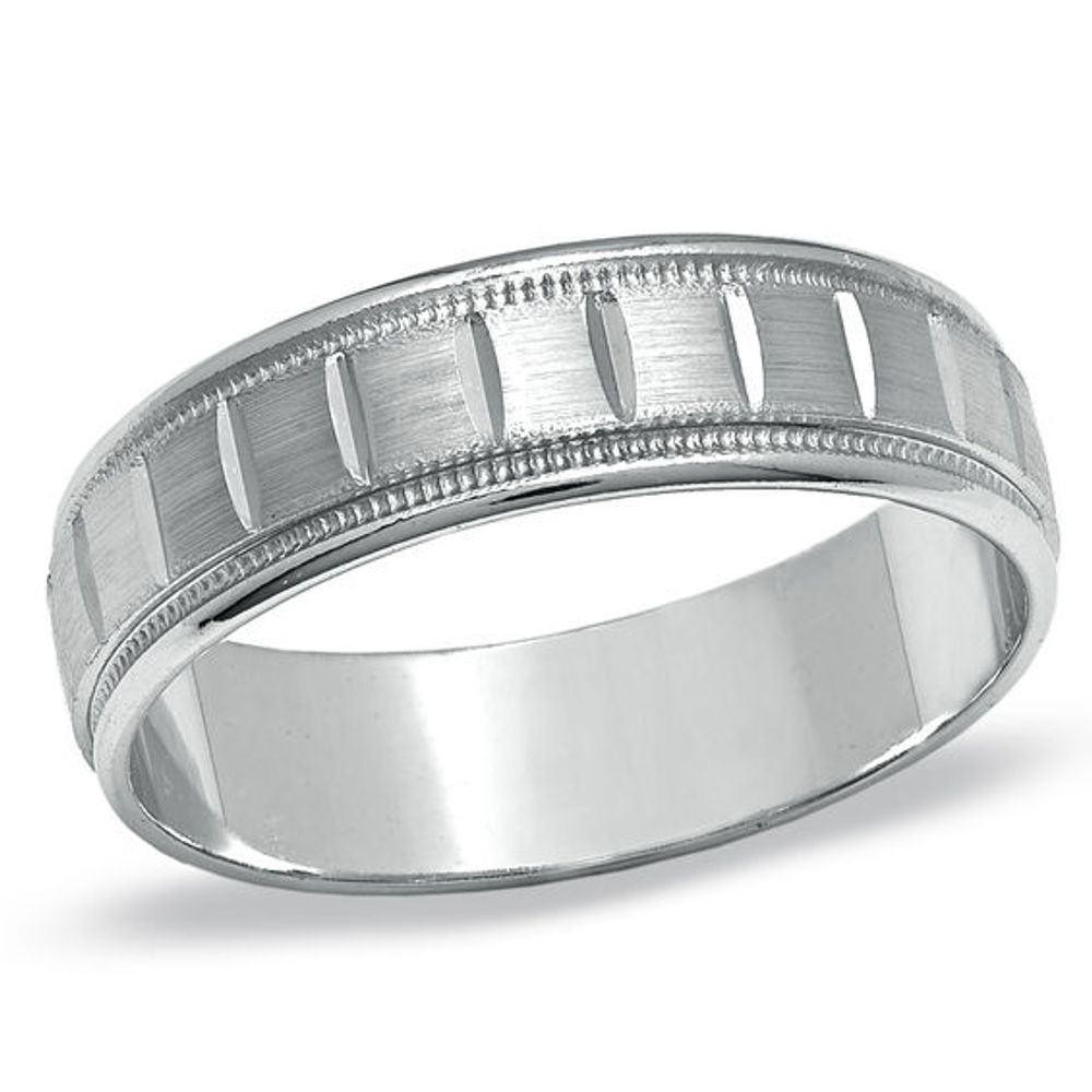 Men's 6.0mm Diamond-Cut Wedding Band in 10K White Gold