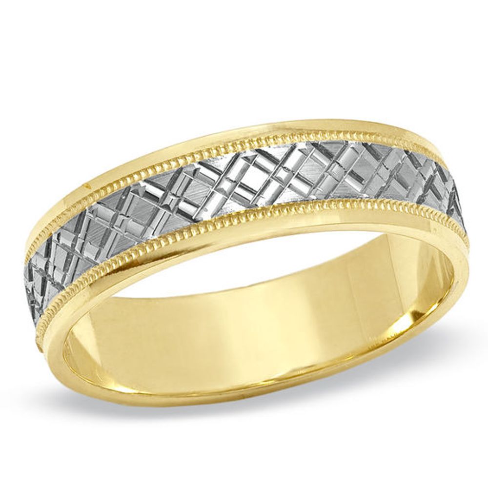 6.0mm Diamond-Cut Argyle Wedding Band in 10K Two-Tone Gold