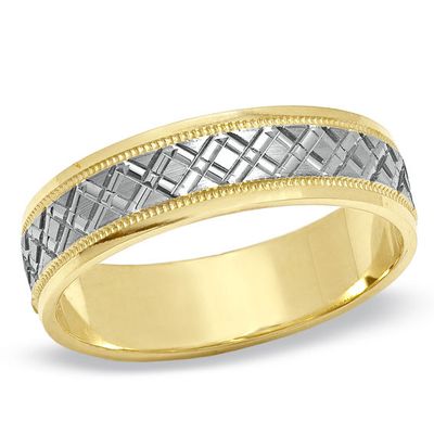 6.0mm Diamond-Cut Argyle Wedding Band in 10K Two-Tone Gold