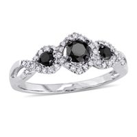 1/2 CT. T.w. Enhanced Black and White Diamond Three Stone Braided Framed Ring 10K Gold