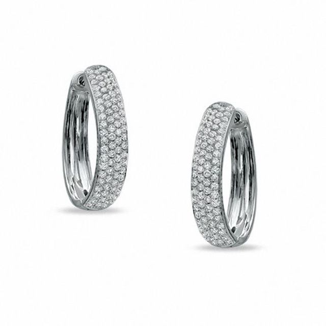 1-1/2 CT. T.w. Diamond PavÃ©-Set Hoop Earrings in 14K White Gold