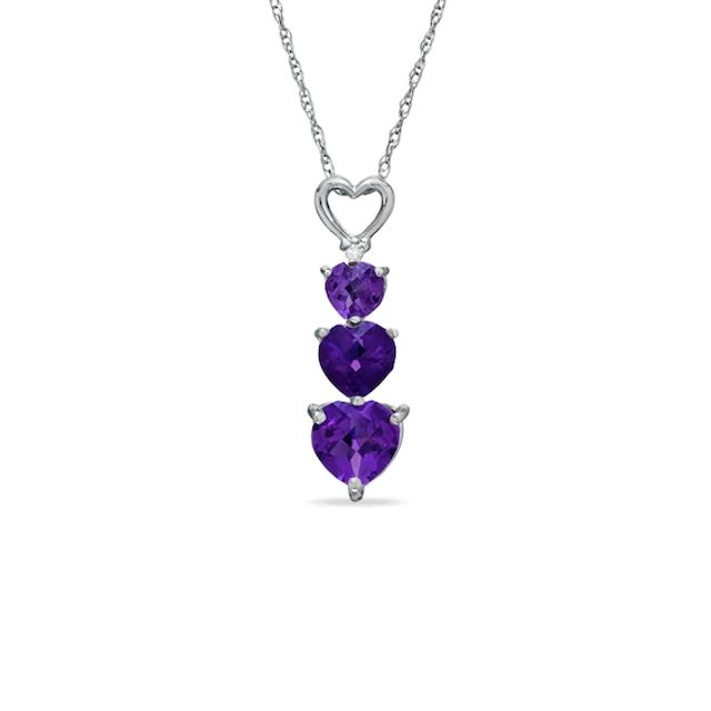 Heart-Shaped Amethyst and Diamond Accent Three Heart Pendant in 10K White Gold