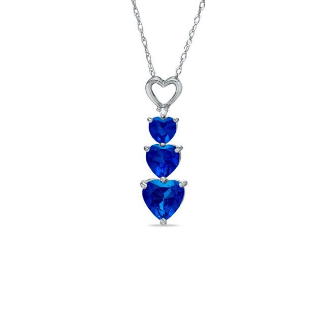 Heart-Shaped Lab-Created Blue Sapphire and Diamond Accent Three Heart Pendant in 10K White Gold