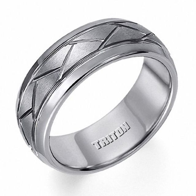 Triton Men's 8.0mm Geometric-Style Wedding Band in Tungsten