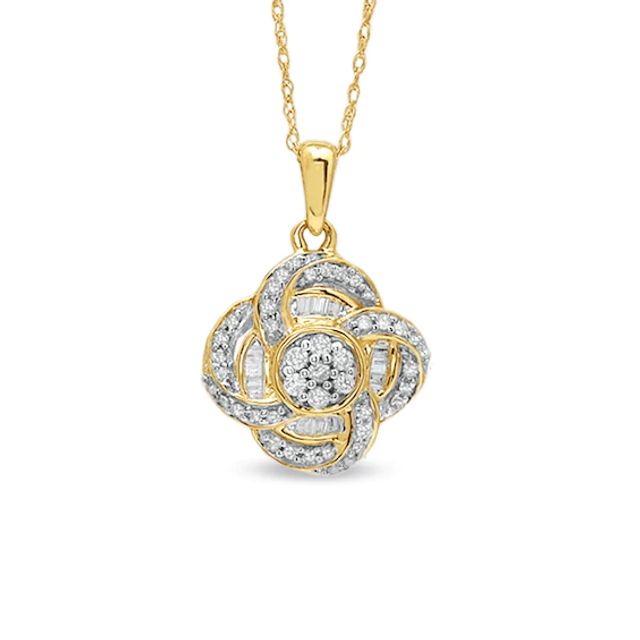 1/3 CT. T.w. Baguette and Round Diamond Flower Petal Pendant in 10K Gold