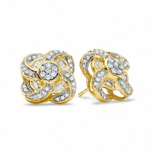 1/3 CT. T.w. Diamond Flower Petal Earrings in 10K Gold