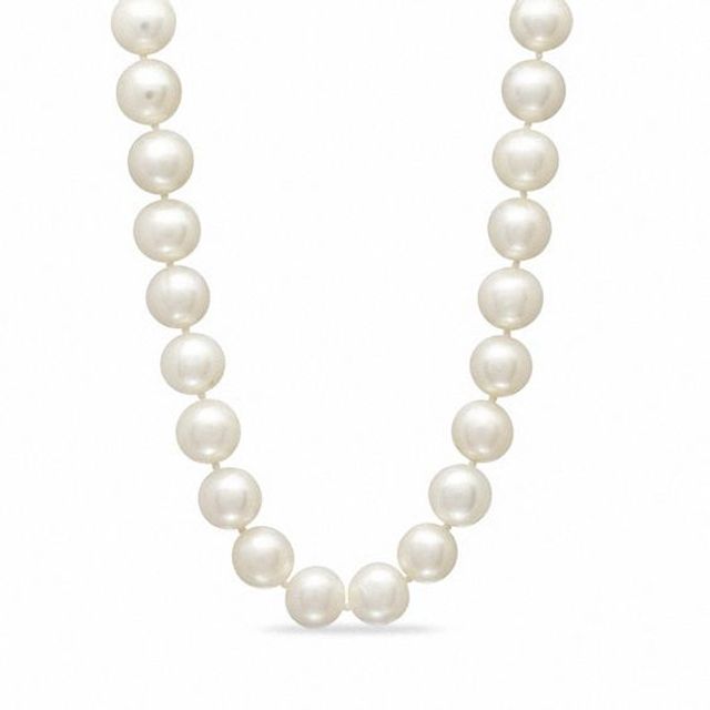 10.0-11.0mm Freshwater Cultured Pearl and 1/10 CT. T.w. Diamond Heart Clasp Necklace in Sterling Silver