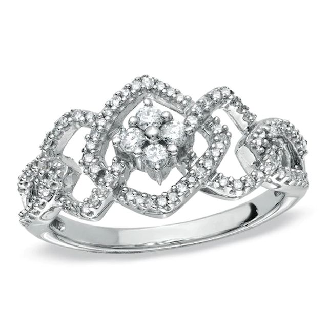 1/3 CT. T.w. Diamond Triple Square Ring in 10K White Gold