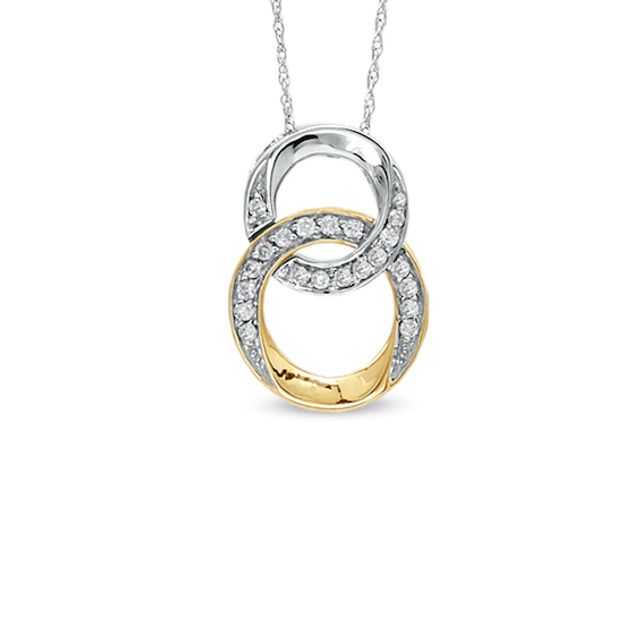 1/5 CT. T.w. Diamond Double Circle Pendant in 10K Two-Tone Gold