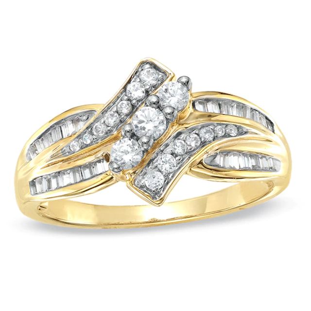 1/2 CT. T.w. Diamond Bypass Three Stone Ring in 10K Gold