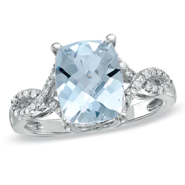 Cushion-Cut Aquamarine and Diamond Accent Ring in 10K White Gold
