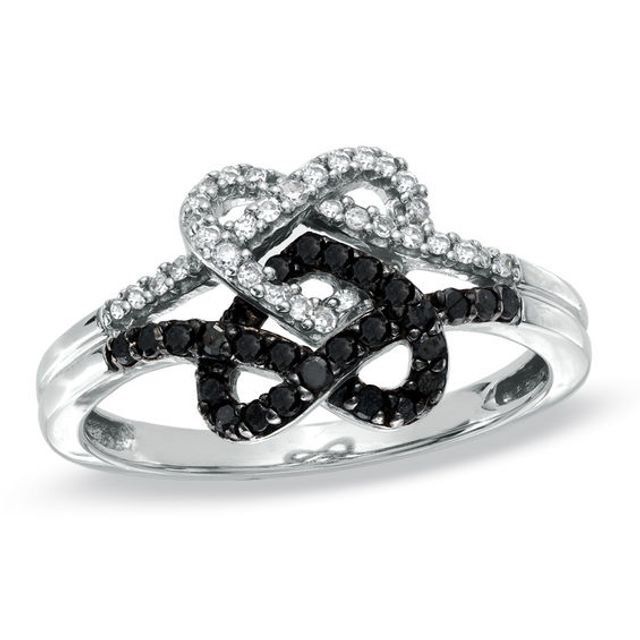 1/3 CT. T.w. Enhanced Black and White Diamond Pretzel Ring in 10K White Gold