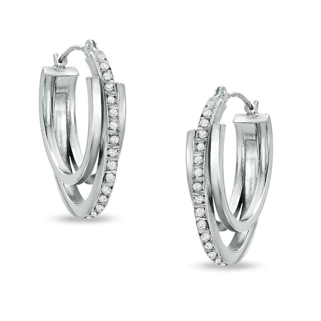 Diamond Fascinationâ¢ Triple Oval Hoop Earrings in 14K White Gold