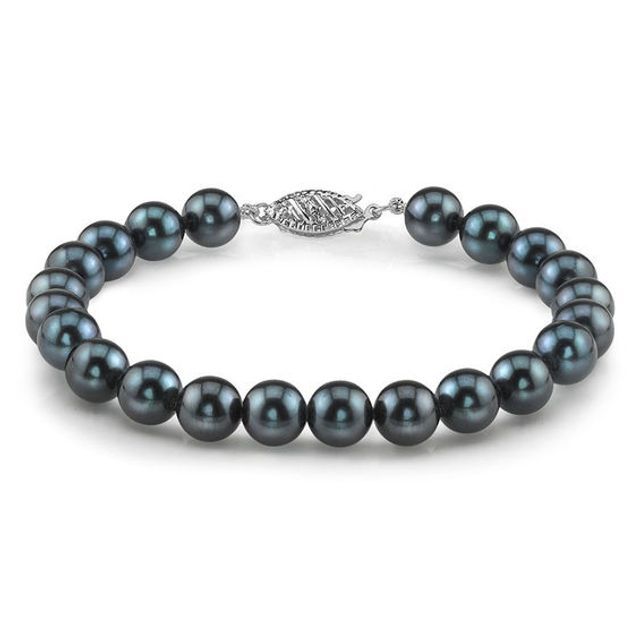 5.5-6.0mm Dyed Black Akoya Cultured Pearl Bracelet with 14K White Gold Clasp-7.5"