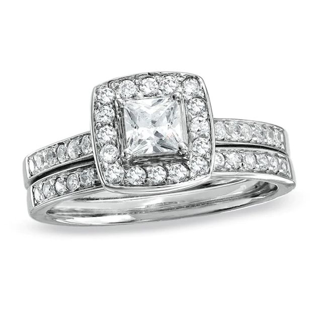 3/4 CT. T.w. Princess-Cut Diamond Framed Bridal Set in 14K White Gold