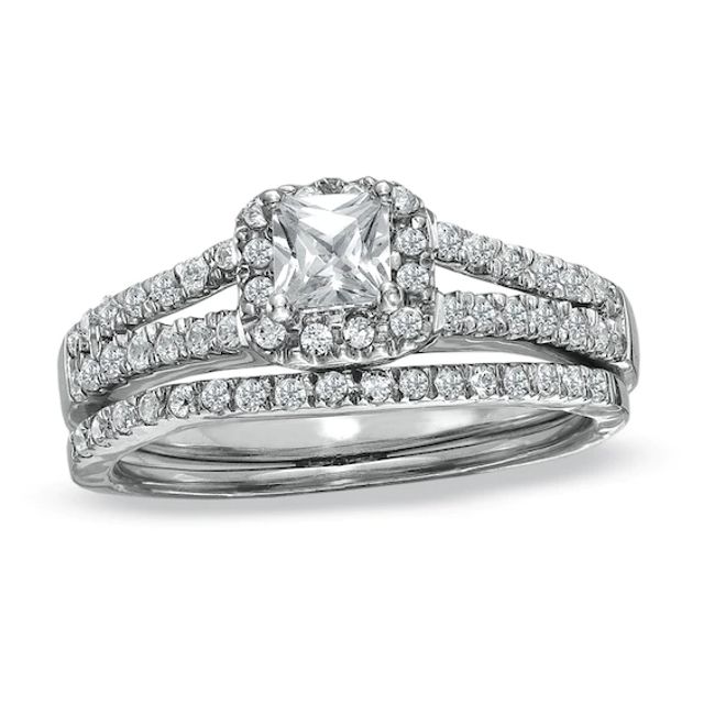 1/2 CT. T.w. Princess-Cut Diamond Frame Split Shank Bridal Set in 14K White Gold