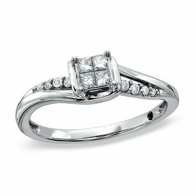 Cherished Promise Collectionâ¢ 1/5 CT. T.w. Quad Princess-Cut Diamond Twist Promise Ring in 10K White Gold