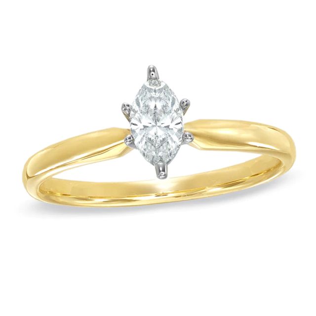 3/8 CT. Certified Marquise Diamond Solitaire Engagement Ring in 14K Gold (J/I2)