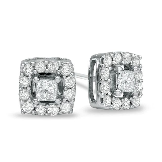 3/4 CT. T.w. Princess-Cut Diamond Frame Stud Earrings in 10K White Gold