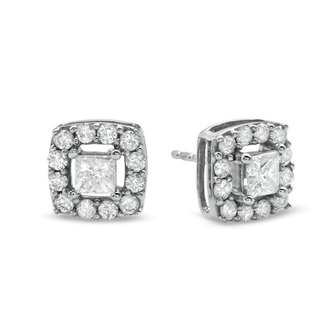 CT. T.w. Princess-Cut Diamond Frame Stud Earrings in 10K White Gold