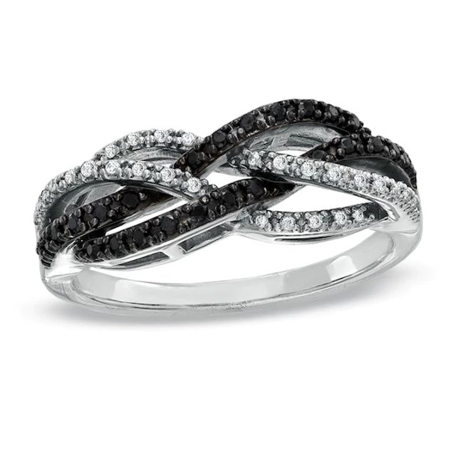 1/4 CT. T.w. Black and White Diamond Braided Twist Ring in 10K White Gold