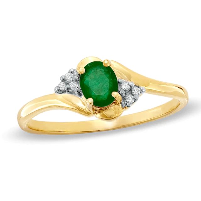 Oval Emerald and Diamond Accent Swirl Ring in 10K Gold