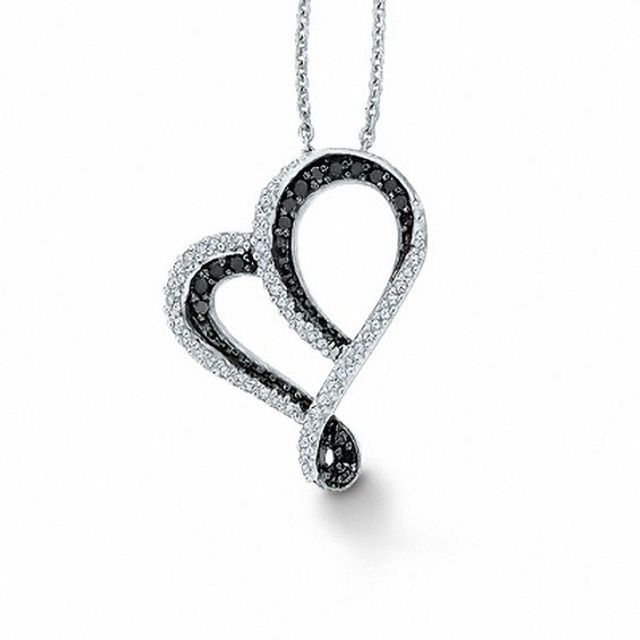 1/5 CT. T.w. Enhanced Black and White Diamond Tilted Heart Pendant in Sterling Silver