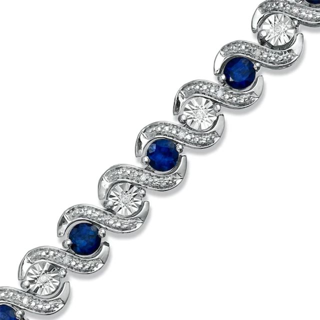 Lab-Created Ceylon Sapphire and 1/10 CT. T.w. Diamond Bracelet in Sterling Silver - 7.25"