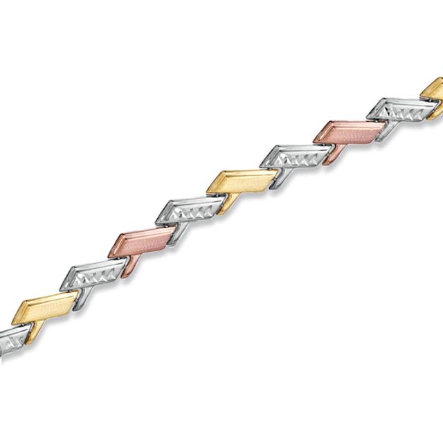 Stampato Bracelet in Sterling Silver and 14K Tri-Tone Gold Plate - 7.5"