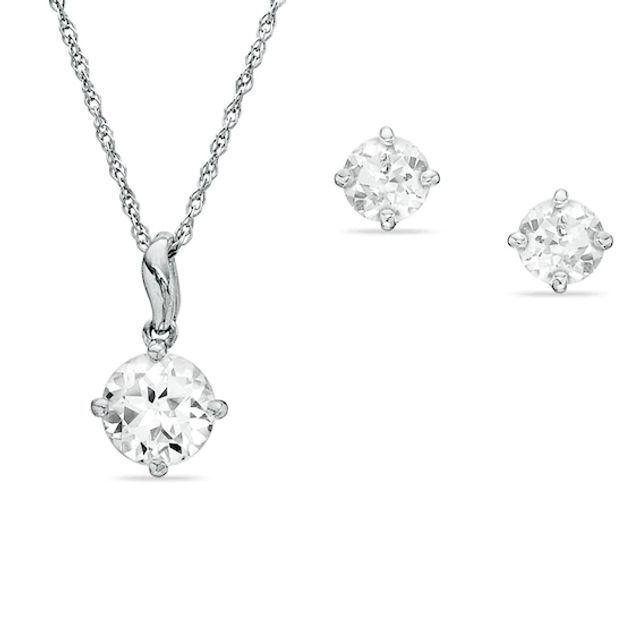 Lab-Created White Sapphire Pendant and Earrings Set in Sterling Silver