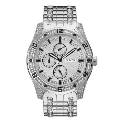 Men's Bulova Crystal Accent Chronograph Watch with Silver-Tone Dial (Model: 96C106)
