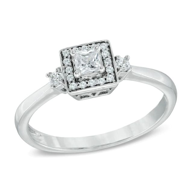 1/4 CT. T.w. Princess-Cut Diamond Frame Promise Ring in 10K White Gold