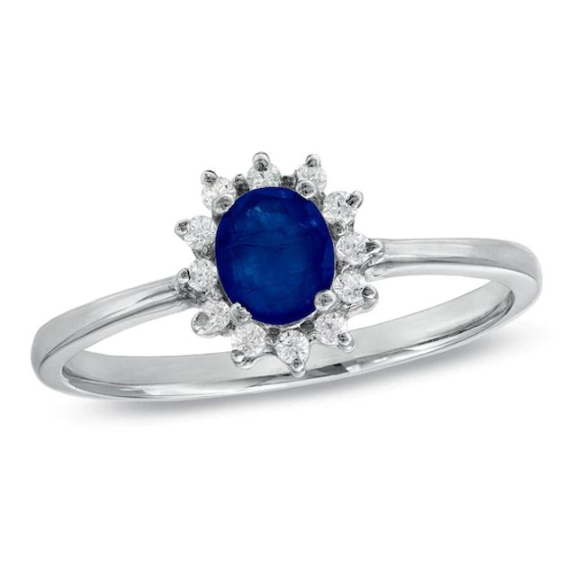 Oval Blue Sapphire and Diamond Accent Ring in 10K White Gold