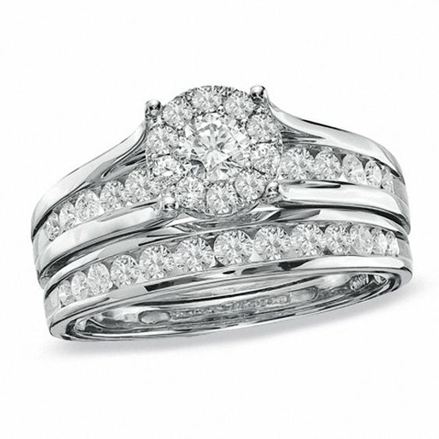 1 CT. T.w. Framed Diamond Bridal Set in 14K White Gold