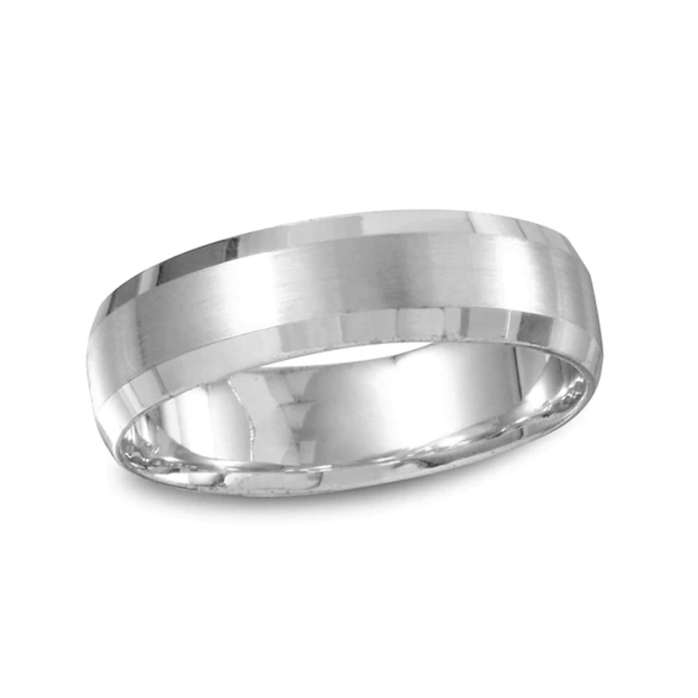 6.0mm 10K White Gold Multi-Finish Wedding Band