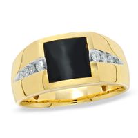 Men's 8.0mm Square Onyx and 1/5 CT. T.w. Diamond Ring in 10K Gold