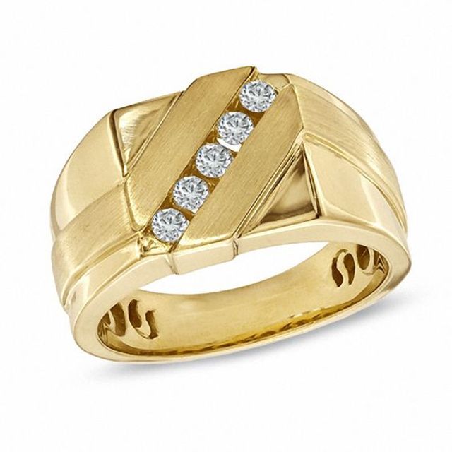 Men's 1/3 CT. T.w. Diamond Five Stone Slant Wedding Band in 10K Gold