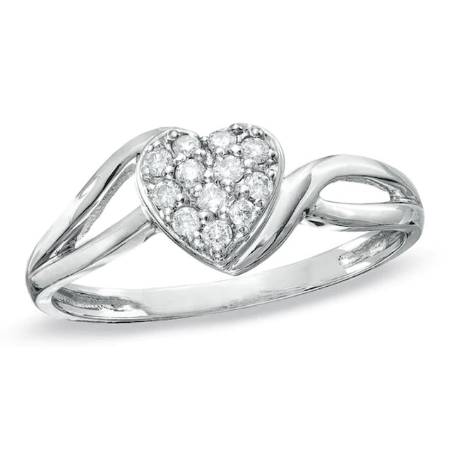 1/8 CT. T.w. Diamond Heart Split Shank Ring in 10K White Gold