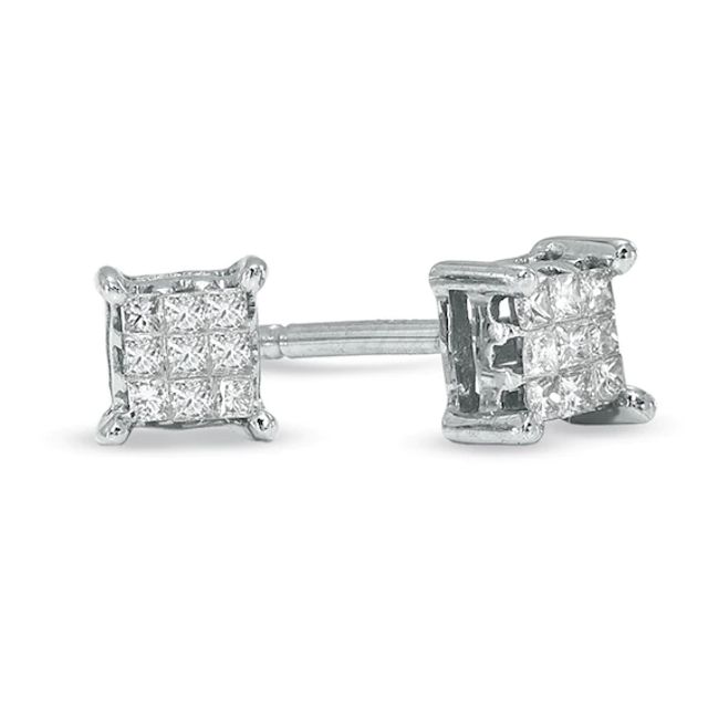 1/8 CT. T.w. Composite Princess-Cut Diamond Stud Earrings in 14K White Gold