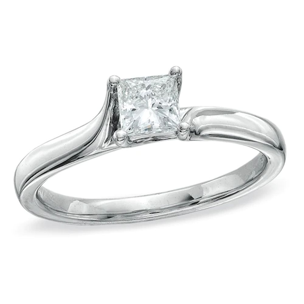 1/2 CT. Certified Princess-Cut Diamond Solitaire Engagement Ring in 14K White Gold (I/Si2)